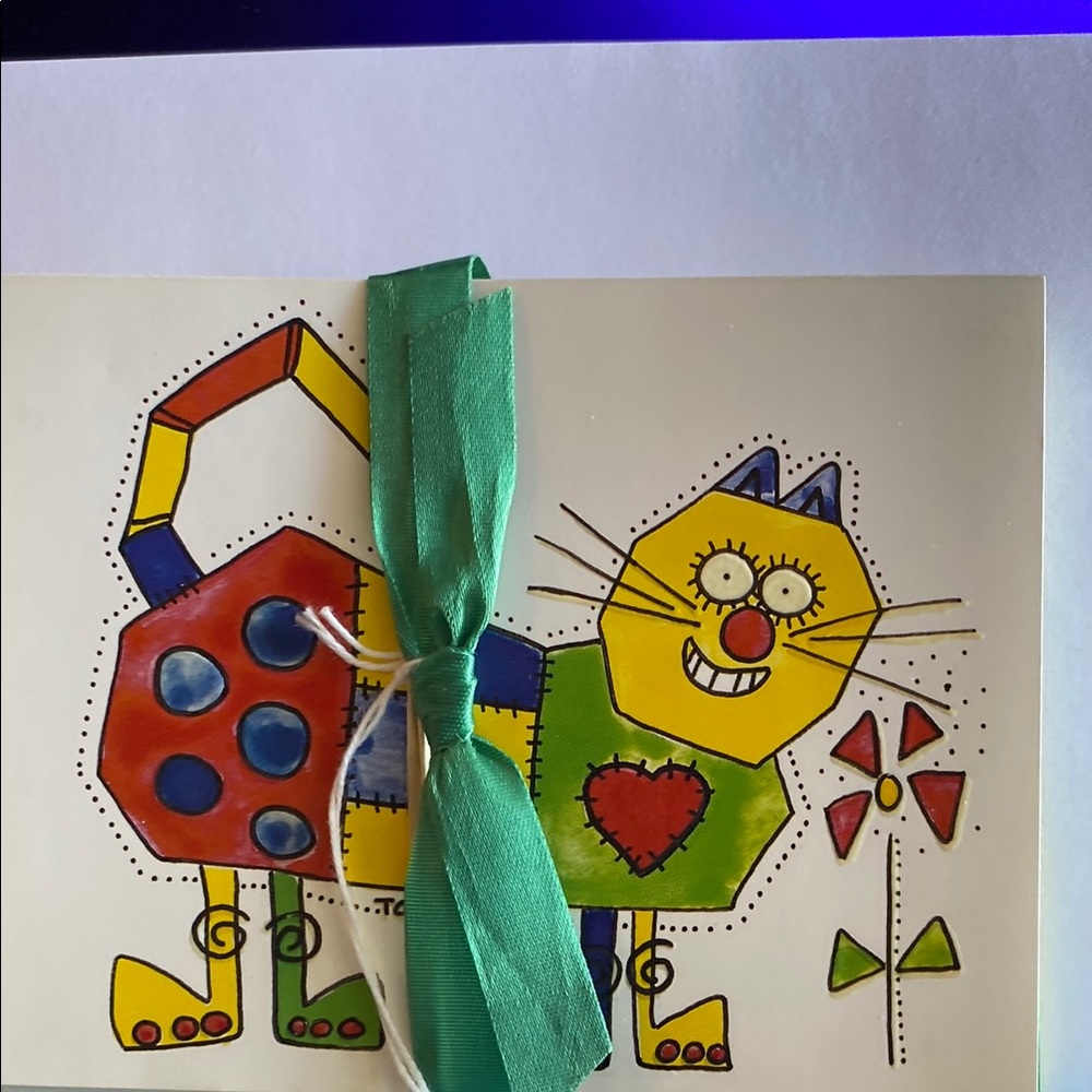 Vintage 90’s Colorful Cat Art Card set of 8 w/ envelopes